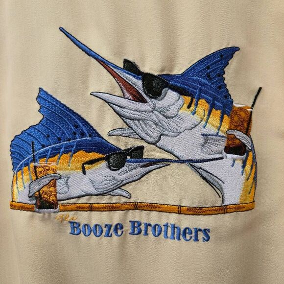 Hook & Tackle Mens Embroidered Swordfish Booze Brothers  Shirt Soft Lemon Large - Picture 12 of 12